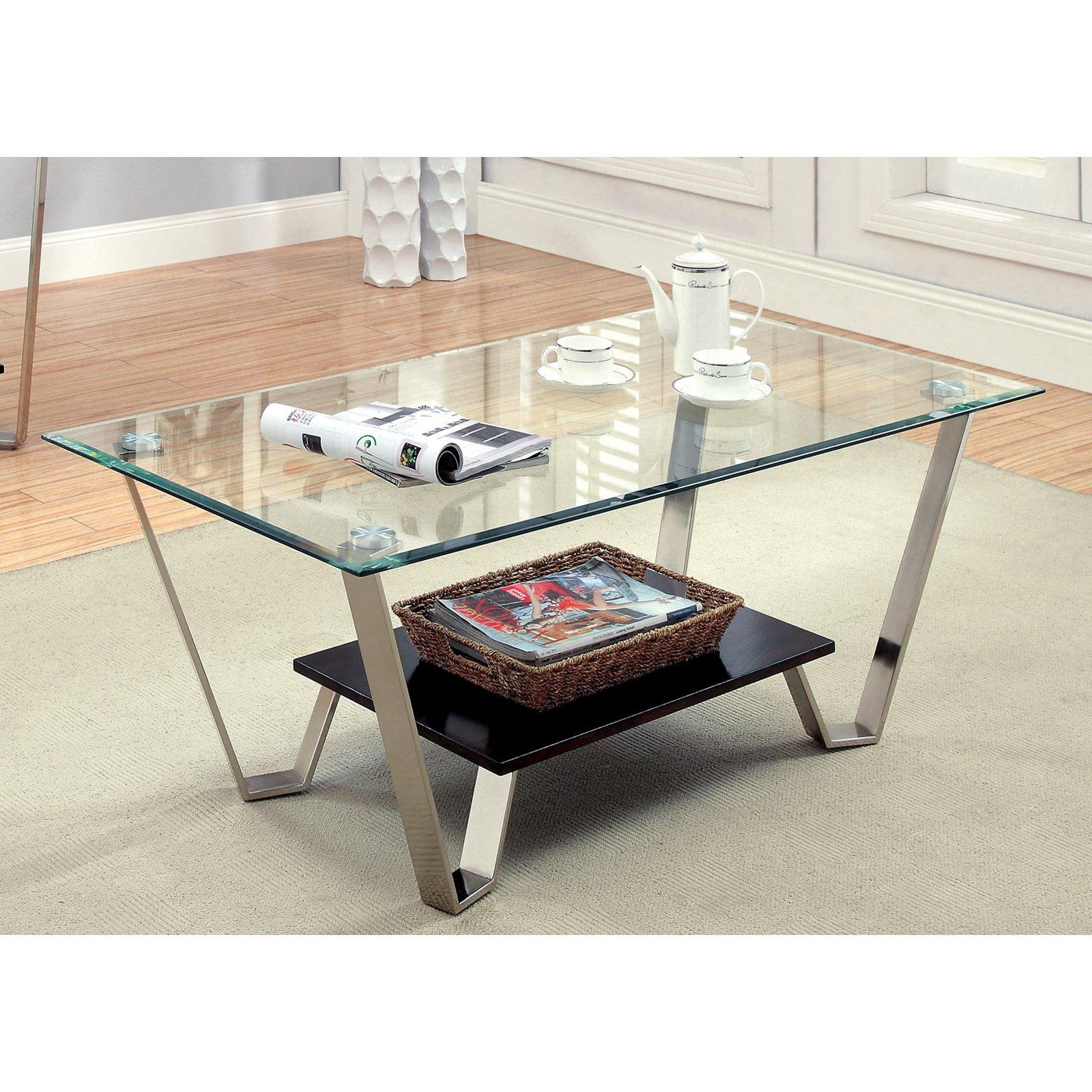 Furniture Of America Ardea Beveled Glass Top Coffee Table Chrome regarding size 1600 X 1600