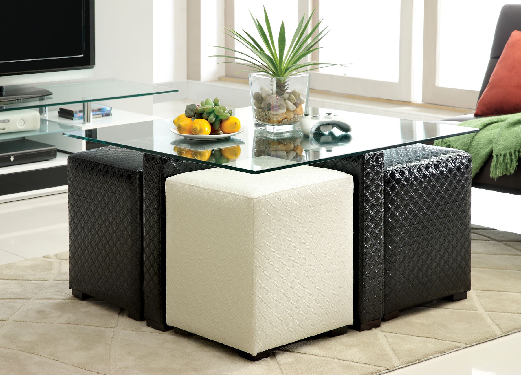 Glass Top Coffee Table With Storage For Poufs intended for sizing 1800 X 1294