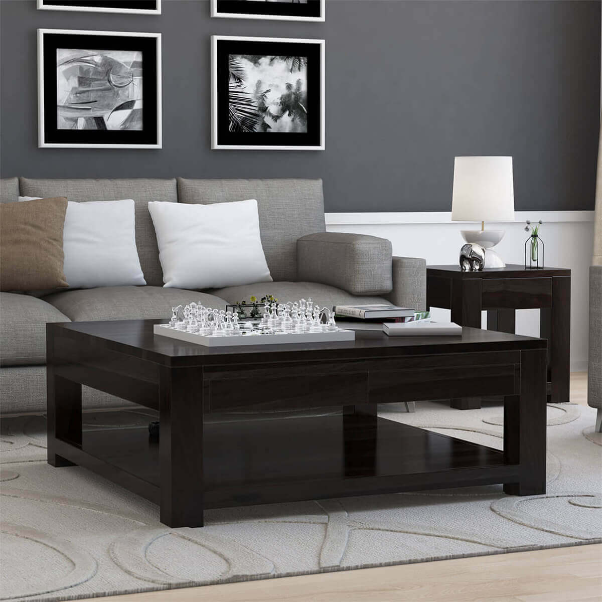 Glencoe Contemporary Style Solid Wood Large Square Coffee Table inside dimensions 1200 X 1200