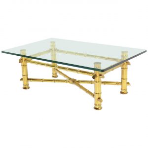 Gold Leaf Faux Bamboo Base Coffee Table With Thick Glass Top For with regard to dimensions 1280 X 1280