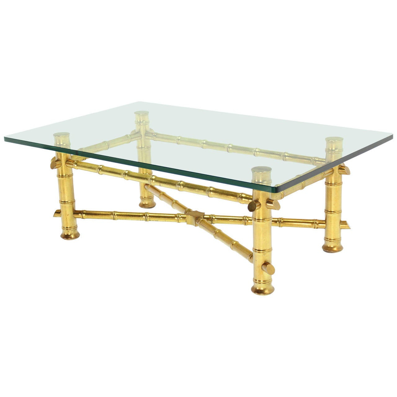 Gold Leaf Faux Bamboo Base Coffee Table With Thick Glass Top For with regard to dimensions 1280 X 1280