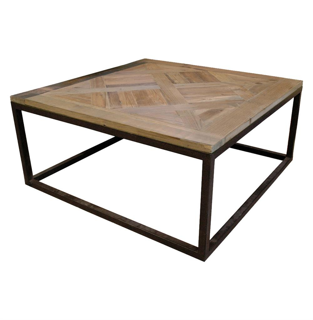 Gramercy Modern Rustic Reclaimed Parquet Wood Iron Coffee Table regarding sizing 1000 X 1021