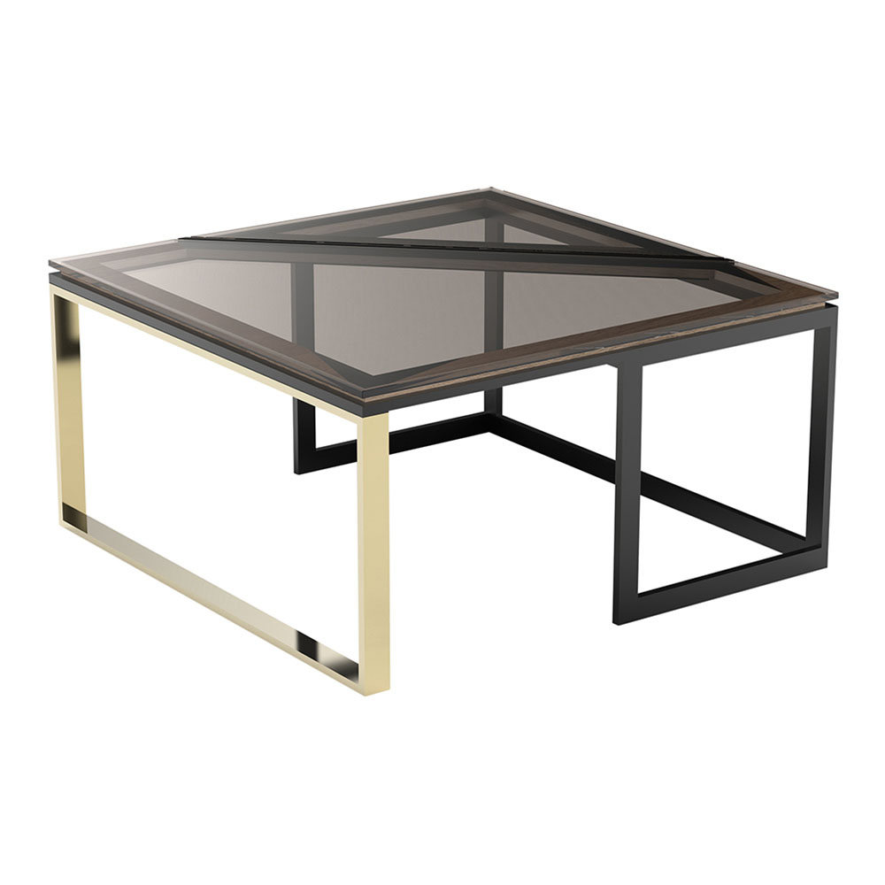 Hialeah Square Coffee Table Brown Glass Black Rouse Home intended for sizing 1000 X 1000