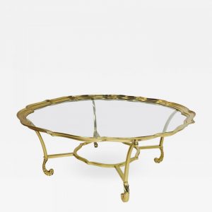 Hollywood Regency Scalloped Edge Brass And Glass Coffee Table for sizing 1400 X 1400
