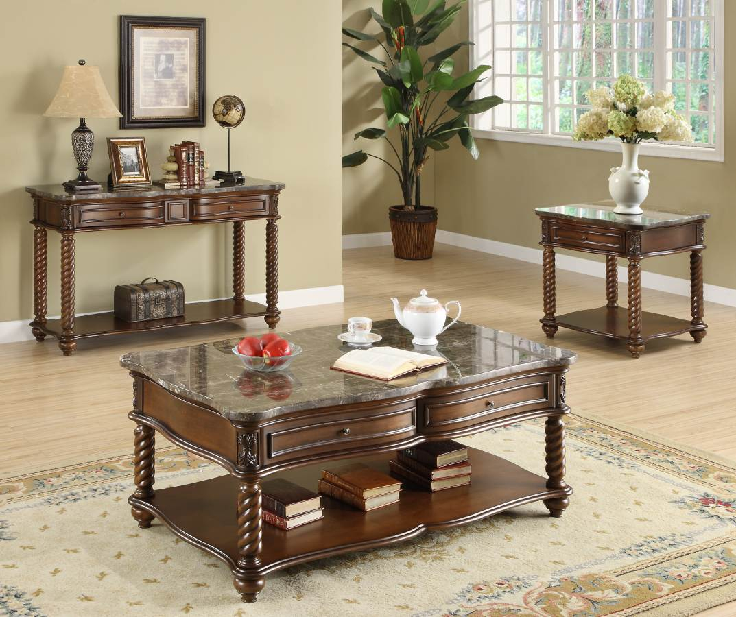 Home Elegance Lockwood 4pc Coffee Table Set With Marble Top The with proportions 1073 X 900