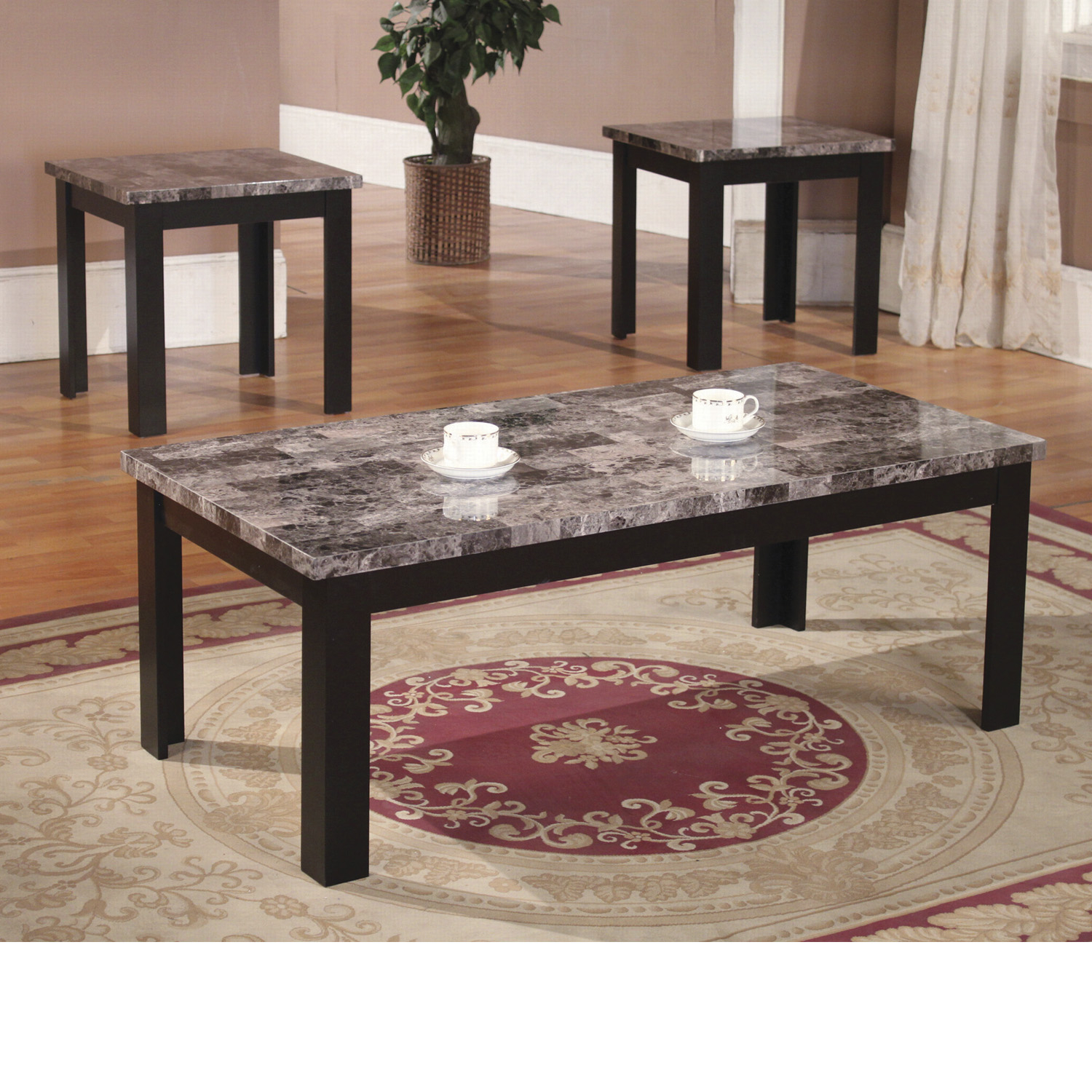 Home Source Black Marble Coffee Table Set Walmart throughout measurements 1500 X 1500