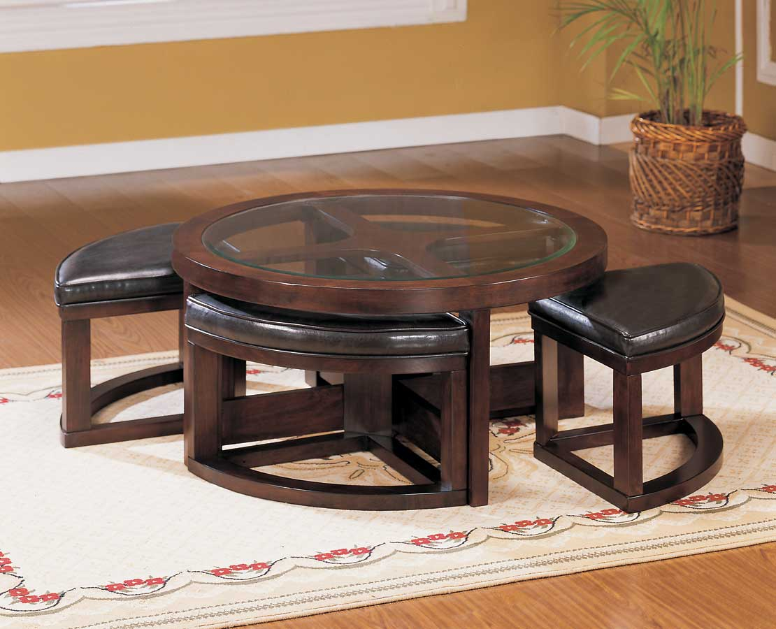 Homelegance Brussel Round Cocktail Table With 4 Ottomans 3219pu 01 pertaining to size 1110 X 900