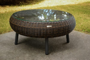 Indooroutdoor Round Wicker Coffee Table Pecan Wicker Tortuga intended for dimensions 1200 X 801