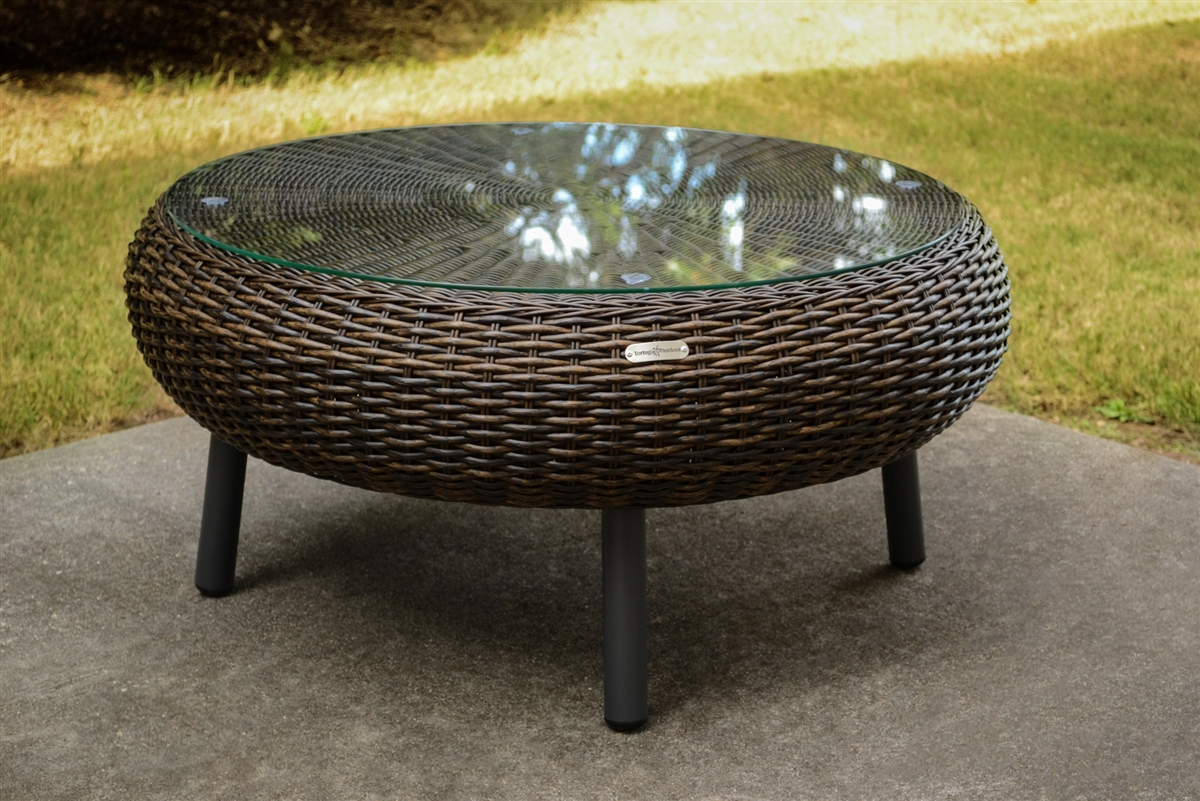 Indooroutdoor Round Wicker Coffee Table Pecan Wicker Tortuga pertaining to dimensions 1200 X 801