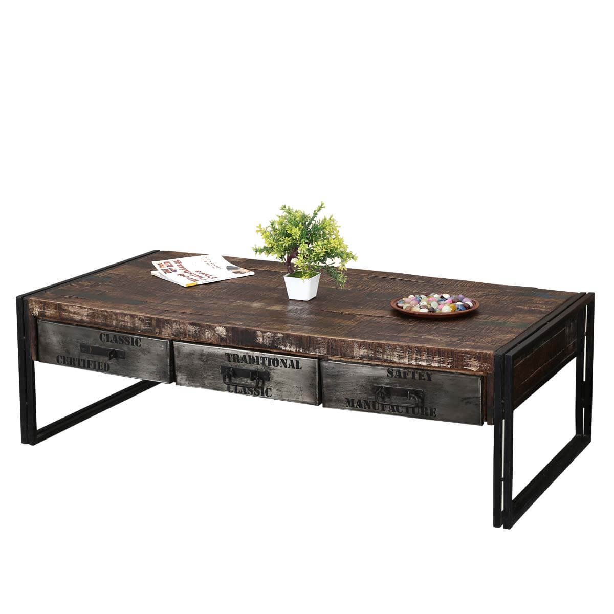 Industrial Midnight Mango Wood Iron 60 Coffee Table W Drawers in dimensions 1200 X 1200