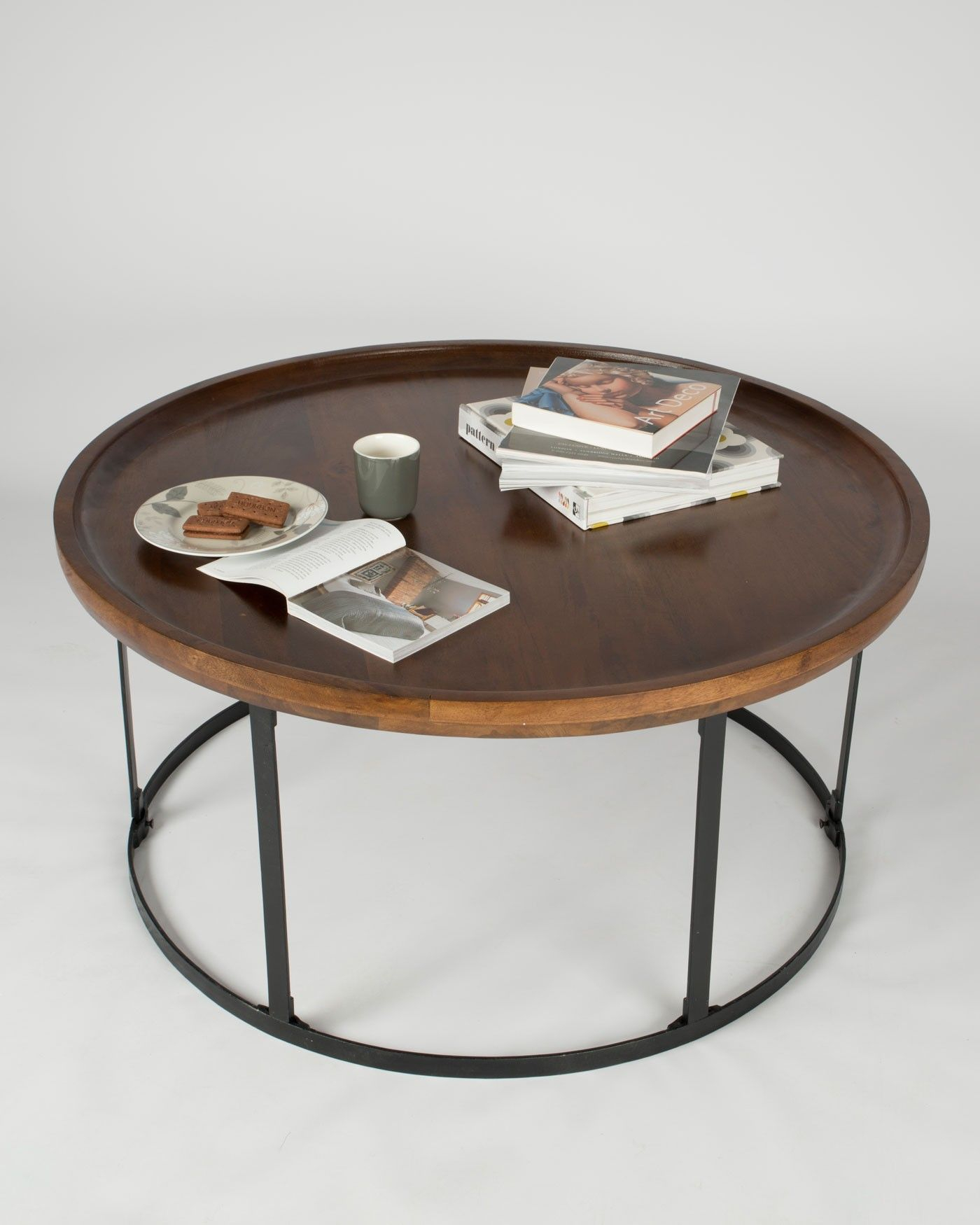 Industrial Round Coffee Table With Dark Wood Top And Steel Frame inside size 1400 X 1750