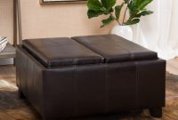 Justin 2 Tray Top Brown Leather Ottoman Coffee Table W Storage In in dimensions 1248 X 1248