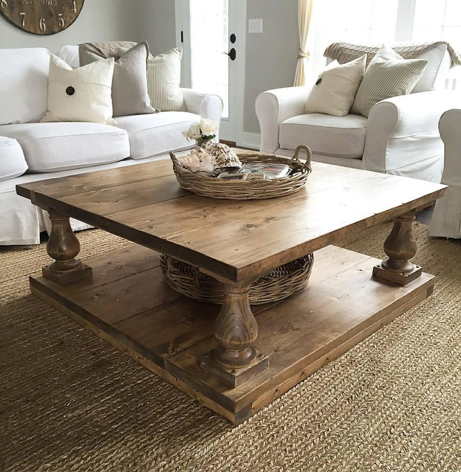 Large Square Rustic Baluster Wide Plank Coffee Table Etsy with measurements 937 X 960