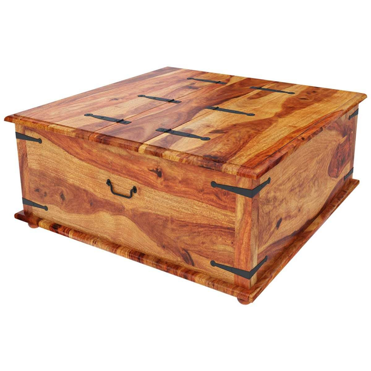 Large Square Storage Box Trunk With Metal Accents Coffee Table intended for size 1200 X 1200