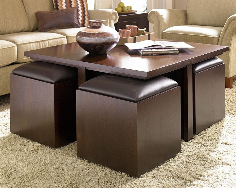 living room table with stools underneath