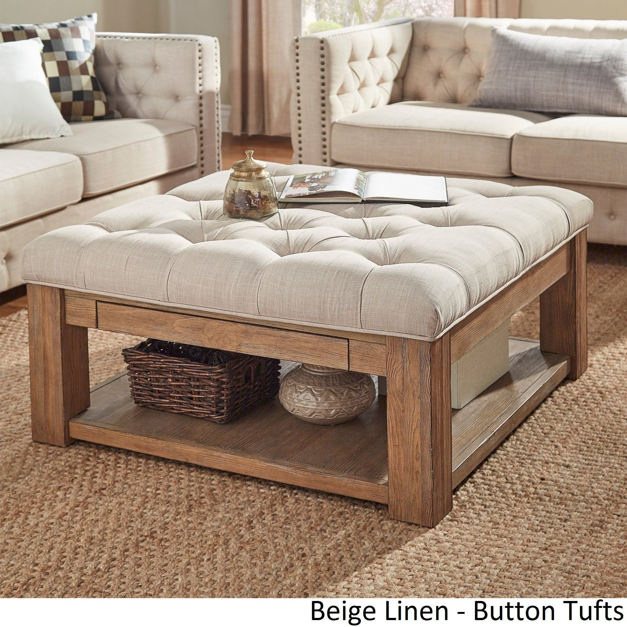 Lennon Pine Square Storage Ottoman Coffee Table Inspire Q Artisan with regard to proportions 2000 X 2000