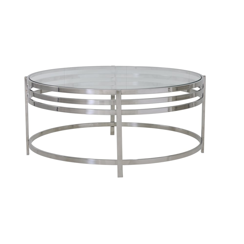 Brushed Nickel Round Coffee Table • Display Cabinet