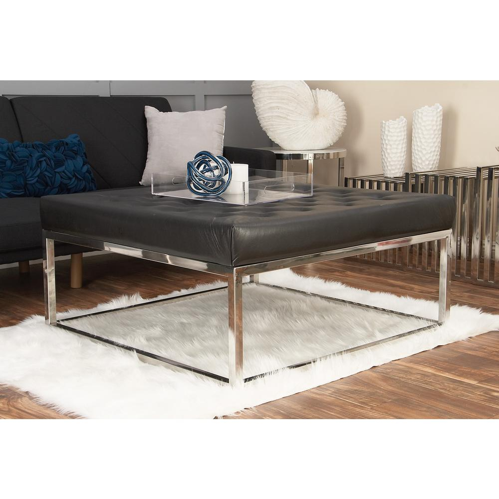 Litton Lane Modern Black And Silver Button Tufted Coffee Table 59654 within dimensions 1000 X 1000