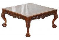 Lovely Hand Carved Brown Leather Top Mahogany Coffee Table With Claw for measurements 2394 X 2394