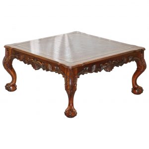 Lovely Hand Carved Brown Leather Top Mahogany Coffee Table With Claw for measurements 2394 X 2394