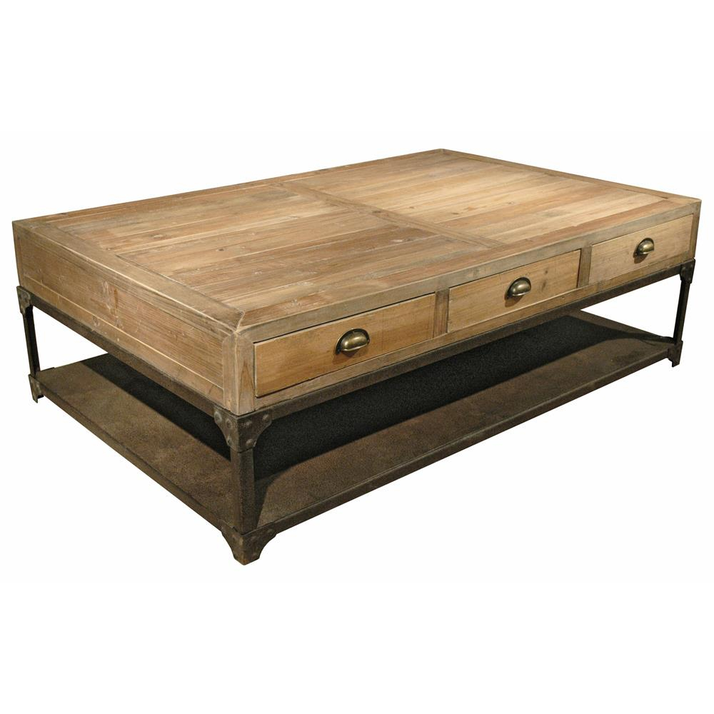 Luca Industrial Loft Reclaimed Wood Rustic Iron Drawers Coffee Table with measurements 1000 X 1000