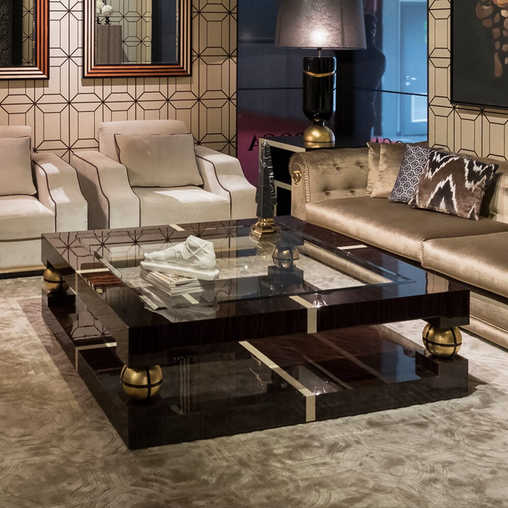Luxury Ebony And Gold Square Coffee Table Juliettes Interiors pertaining to dimensions 1000 X 1000