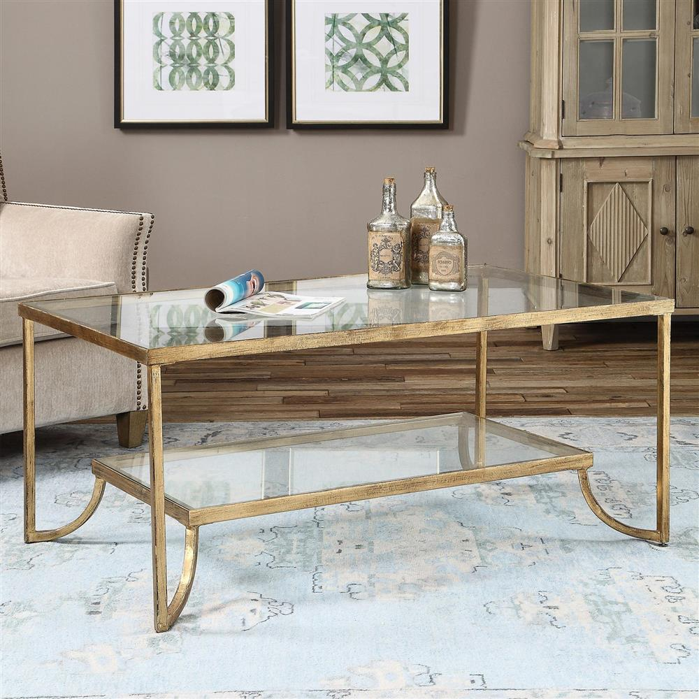 Madox Modern Classic Antique Gold Leaf Glass Coffee Table Kathy regarding proportions 1000 X 1000