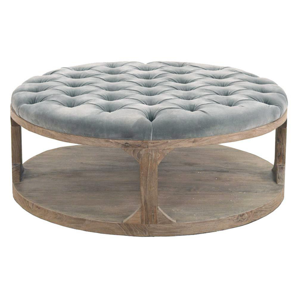 Marie French Country Round Grey Blue Tufted Wood Coffee Table for size 1000 X 1000