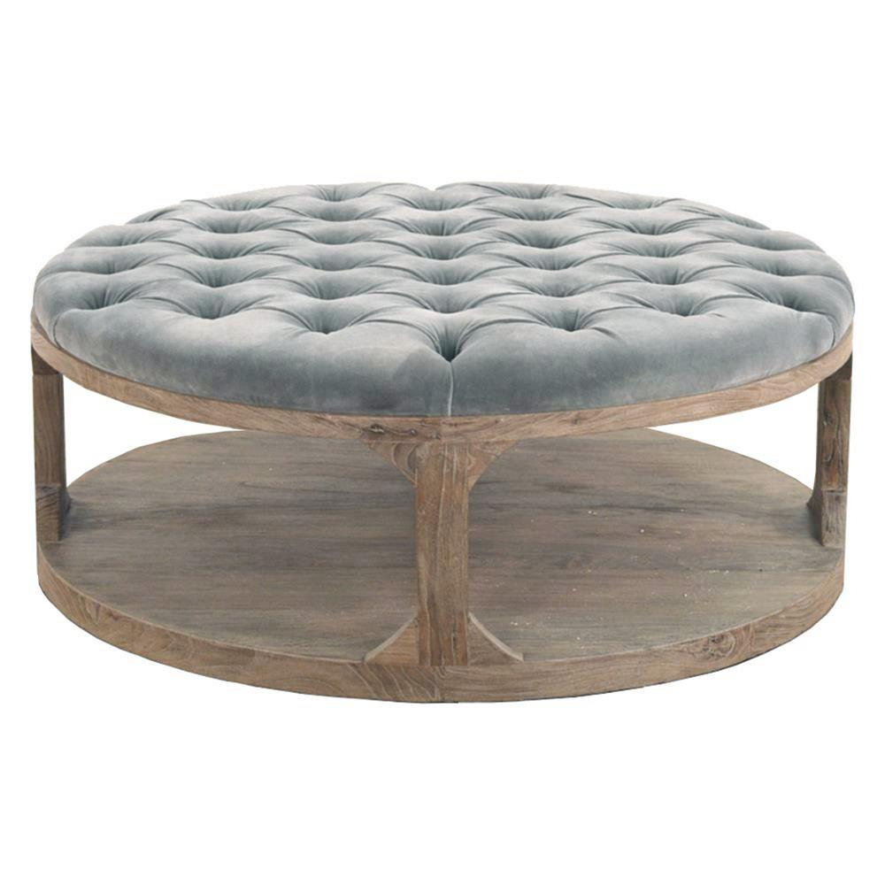 Marie French Country Round Grey Blue Tufted Wood Coffee Table inside size 1000 X 1000