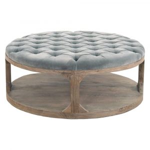 Marie French Country Round Grey Blue Tufted Wood Coffee Table intended for dimensions 1000 X 1000