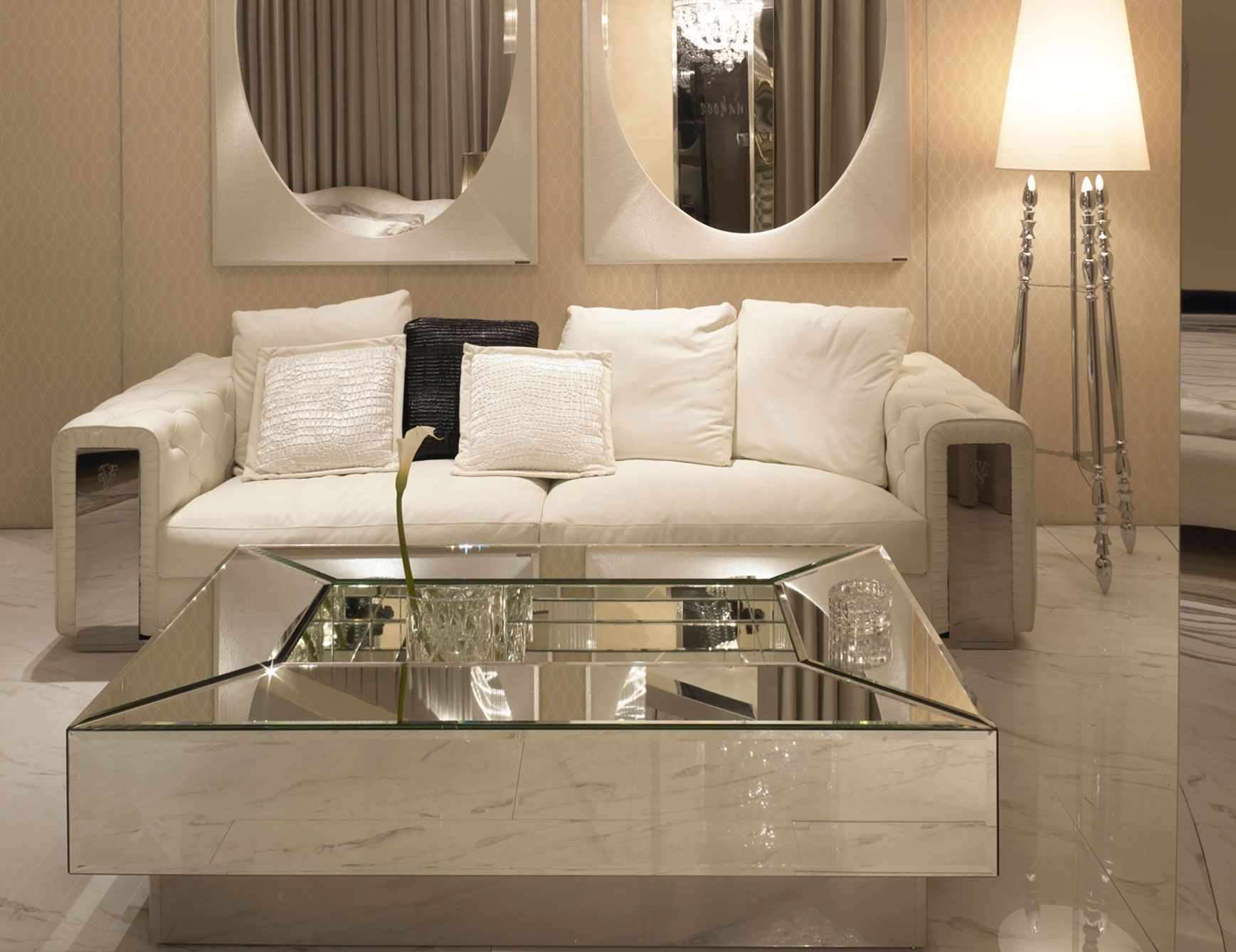 Mesmerizing Mirrored Coffee Table With Glass And Wood Combined within sizing 1737 X 1338