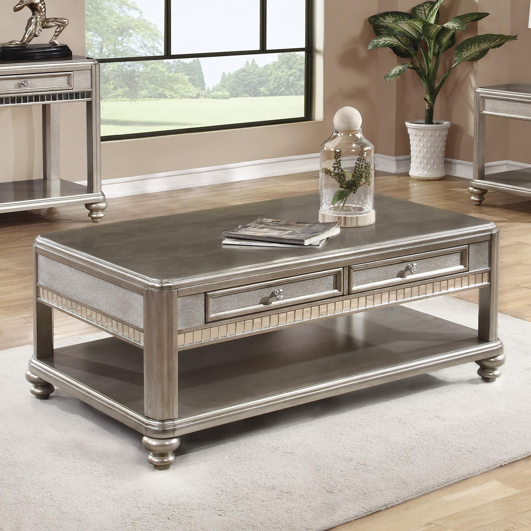 Metallic Platinum Coffee Table W Two Drawers Coaster Broadway intended for measurements 1700 X 1700