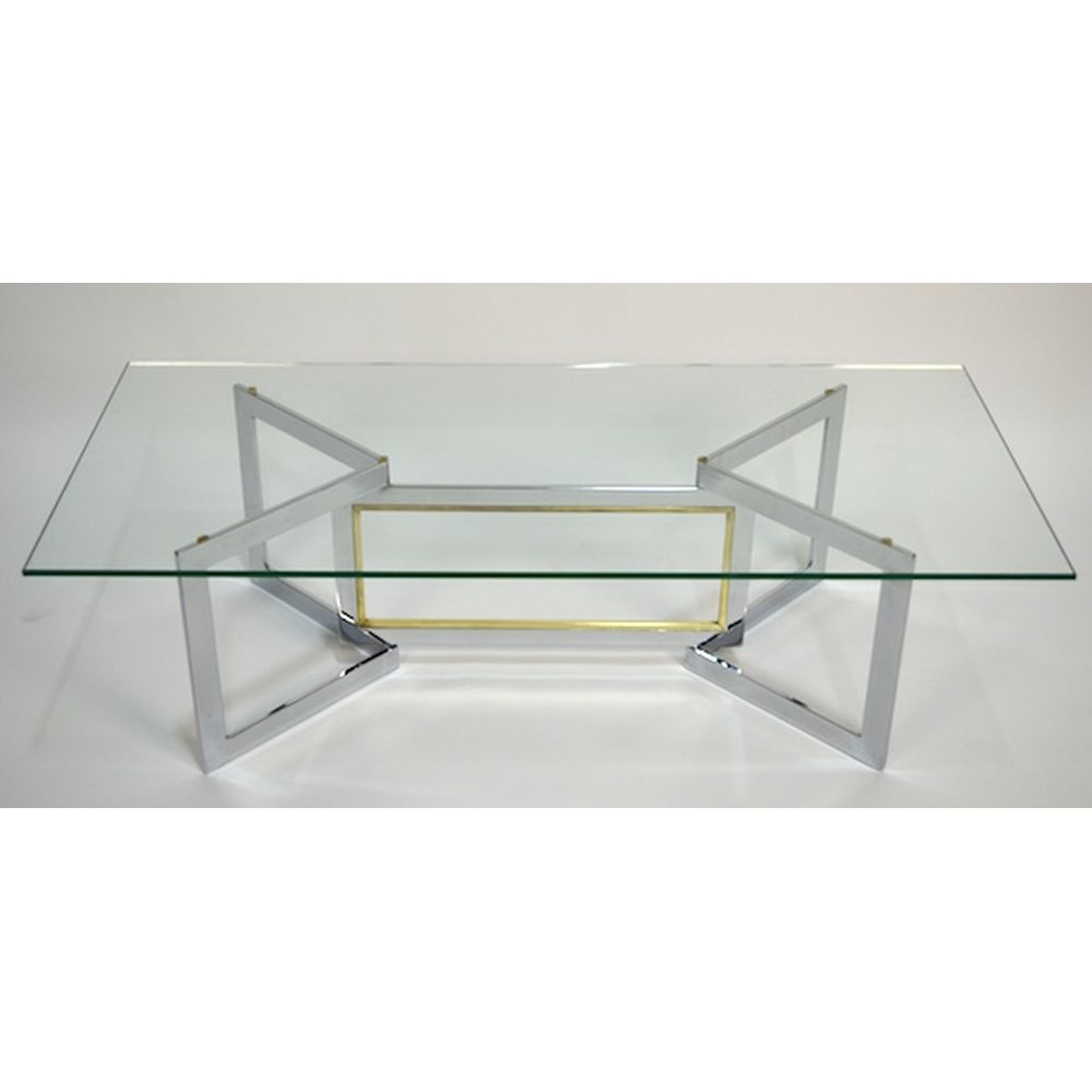 Mid Century Modern French Brass And Chrome Glass Coffee Table Ca with regard to sizing 1000 X 1000