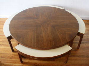 Mid Century Modern Round Game Coffee Table With 4 Hidden Chairs regarding sizing 3373 X 2531