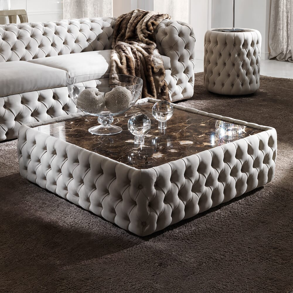 Modern Button Upholstered Nubuck Leather Square Coffee Table inside measurements 1000 X 1000