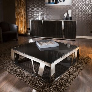 Modern Luxury Large Square Coffee Table Glass Ebony Stainless Steel in sizing 900 X 900