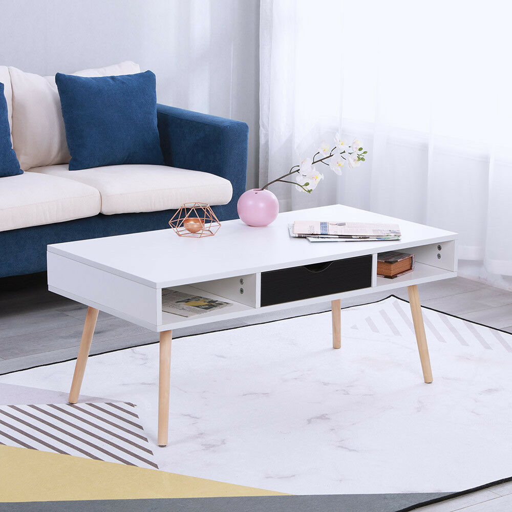 Modern White Coffee Table Wood Mid Century Living Room Furniture W inside dimensions 1000 X 1000