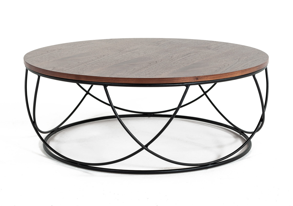 Modrest Strang Modern Walnut Black Round Coffee Table pertaining to proportions 1200 X 844