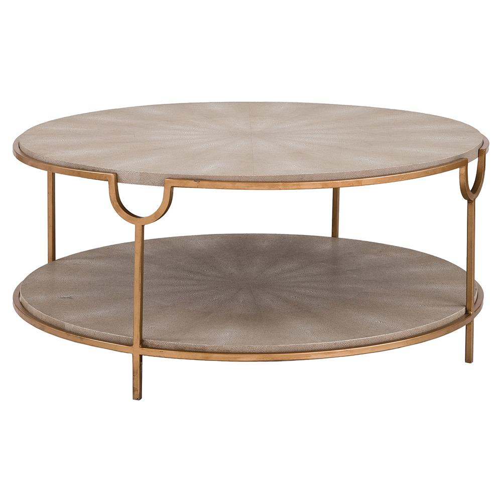 Moxie Regency Round Grey Shagreen Brass Coffee Table Kathy Kuo Home within size 1000 X 1000