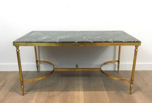 Neoclassical Style Brass Coffee Table With Marble Top 1940s For in sizing 1185 X 800