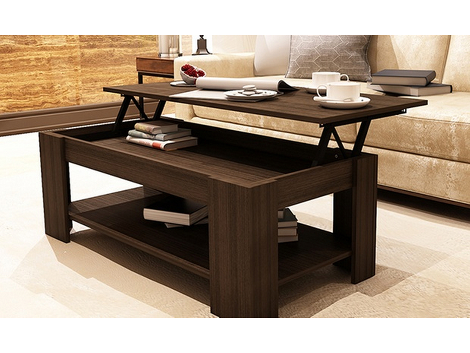 New Caspian Espresso Lift Up Top Coffee Table With Storage Shelf inside proportions 1600 X 1200