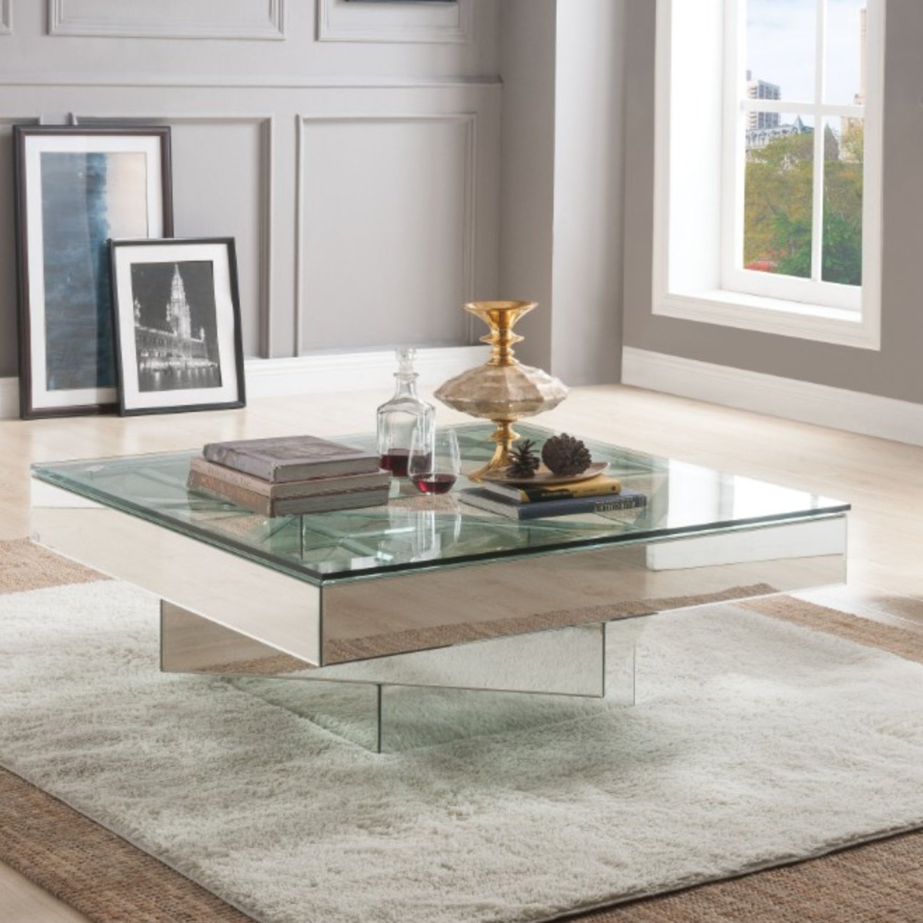 Orren Ellis Ulibarri Modern Square Glass And Mirror Coffee Table inside measurements 1317 X 1317