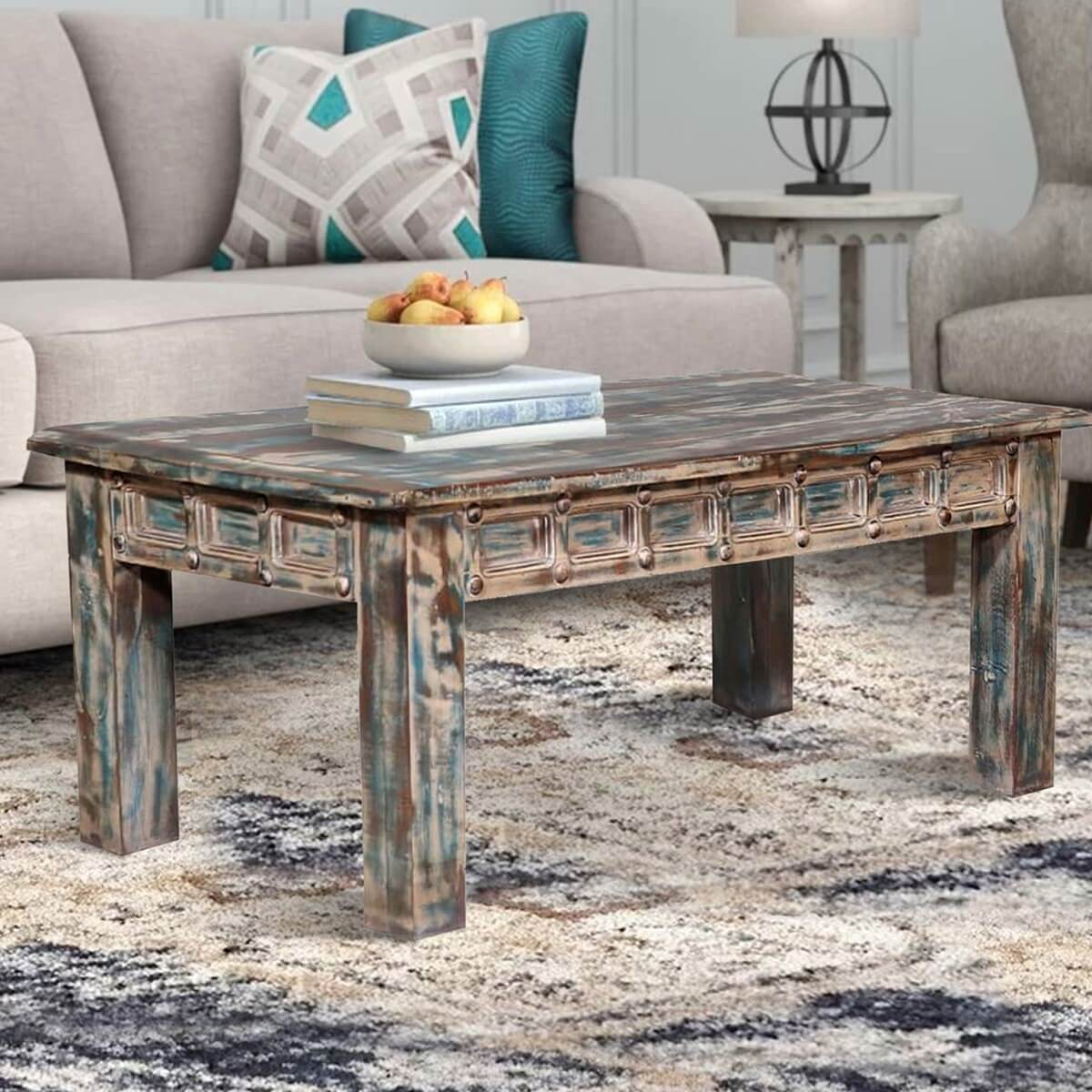 Parkdale Distressed Reclaimed Wood Rustic Coffee Table In Proportions 1200 X 1200 