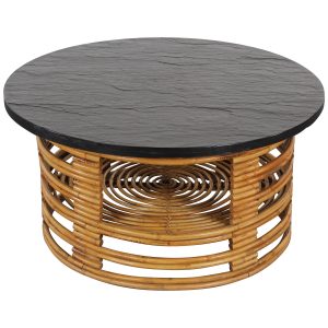 Paul Frankl Style Round Bamboo Rattan Coffee Table With Slate Top within size 3000 X 3000
