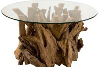 Plymouth Coastal Beach Teak Driftwood Round Glass Coffee Table throughout measurements 1000 X 1000