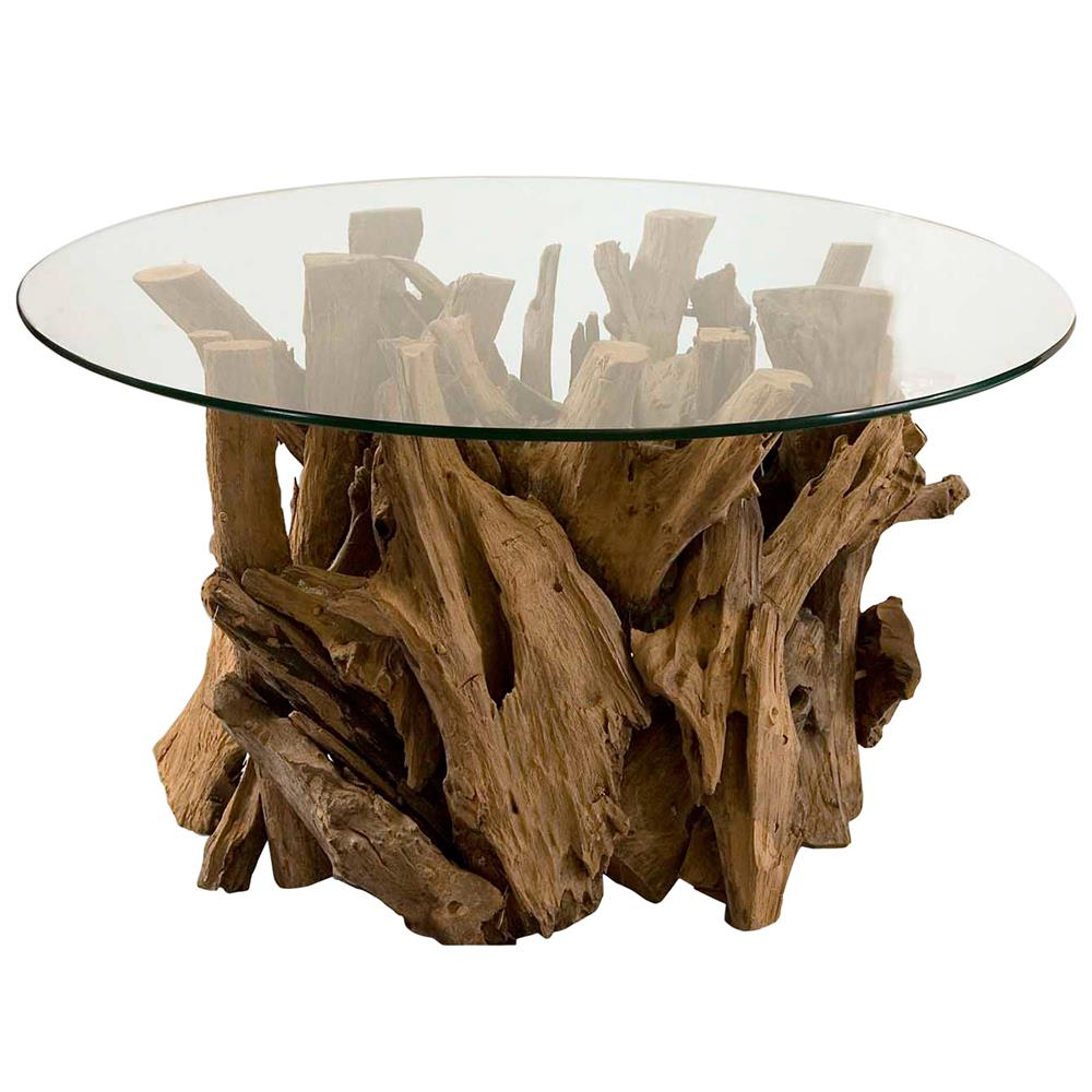 Plymouth Coastal Beach Teak Driftwood Round Glass Coffee Table throughout measurements 1000 X 1000