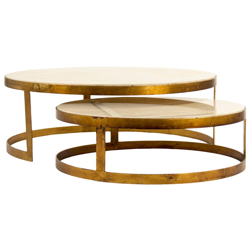 Portia Global Ivory Stone Gold Nest Round Coffee Tables Kathy Kuo Home for proportions 1000 X 1000