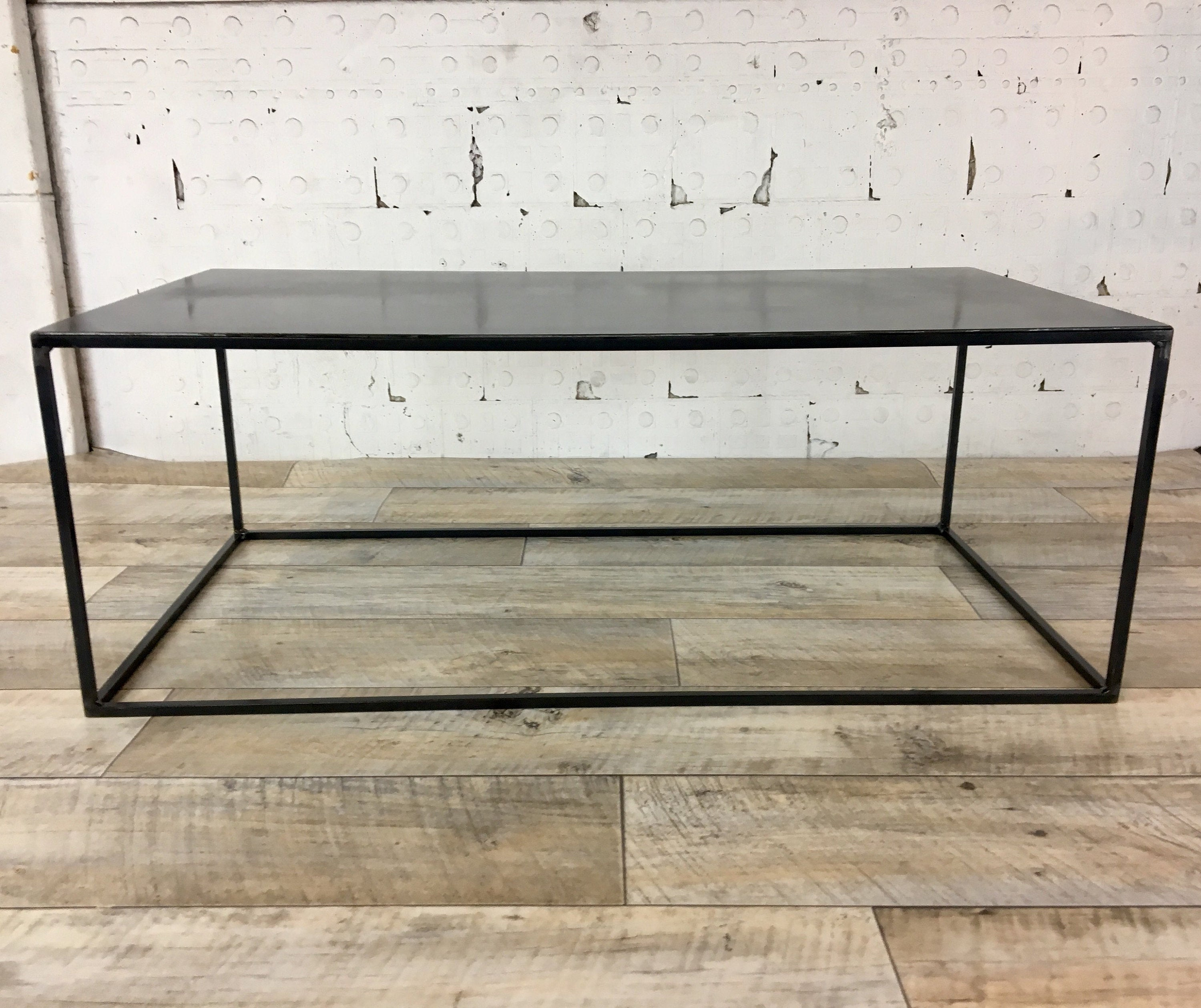 Raw Steel Top Industrial Style Minimal Coffee Table Modern Etsy regarding dimensions 3000 X 2518