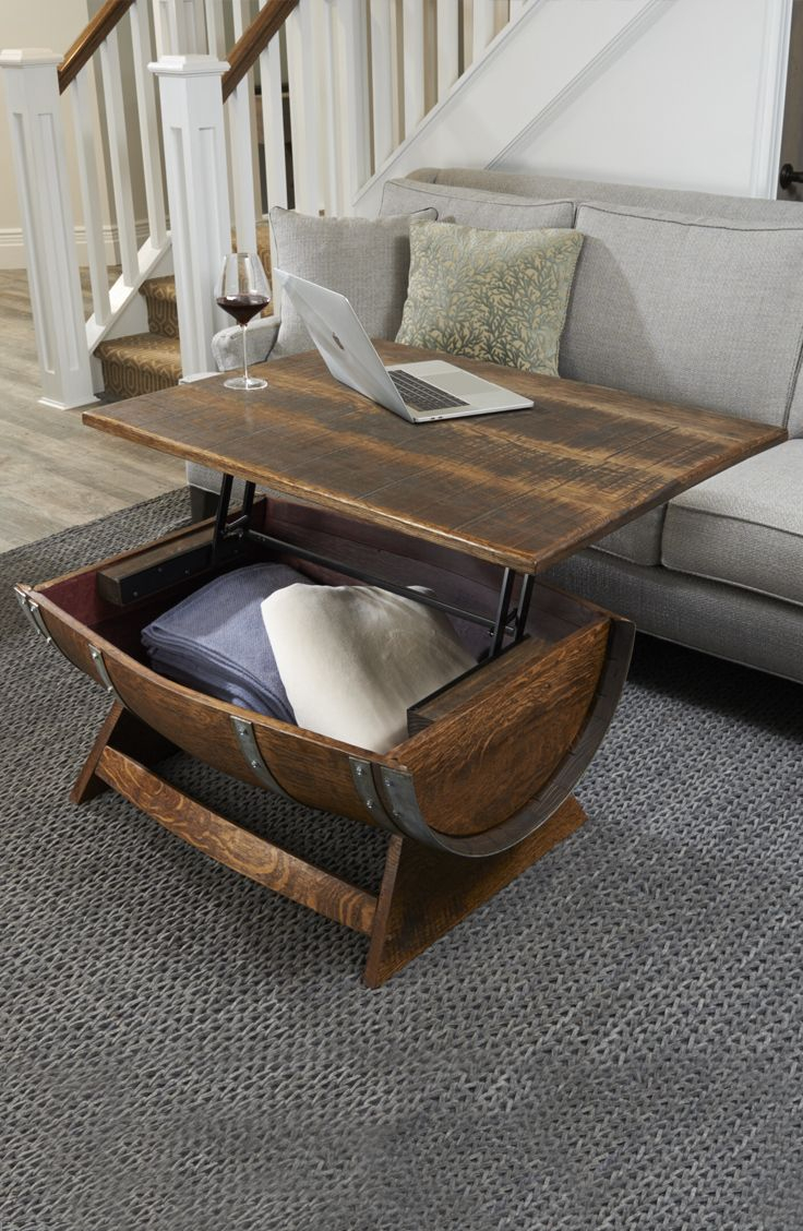 Reclaimed Wine Barrel Coffee Table With Unique Lift Top In 2019 for proportions 736 X 1128