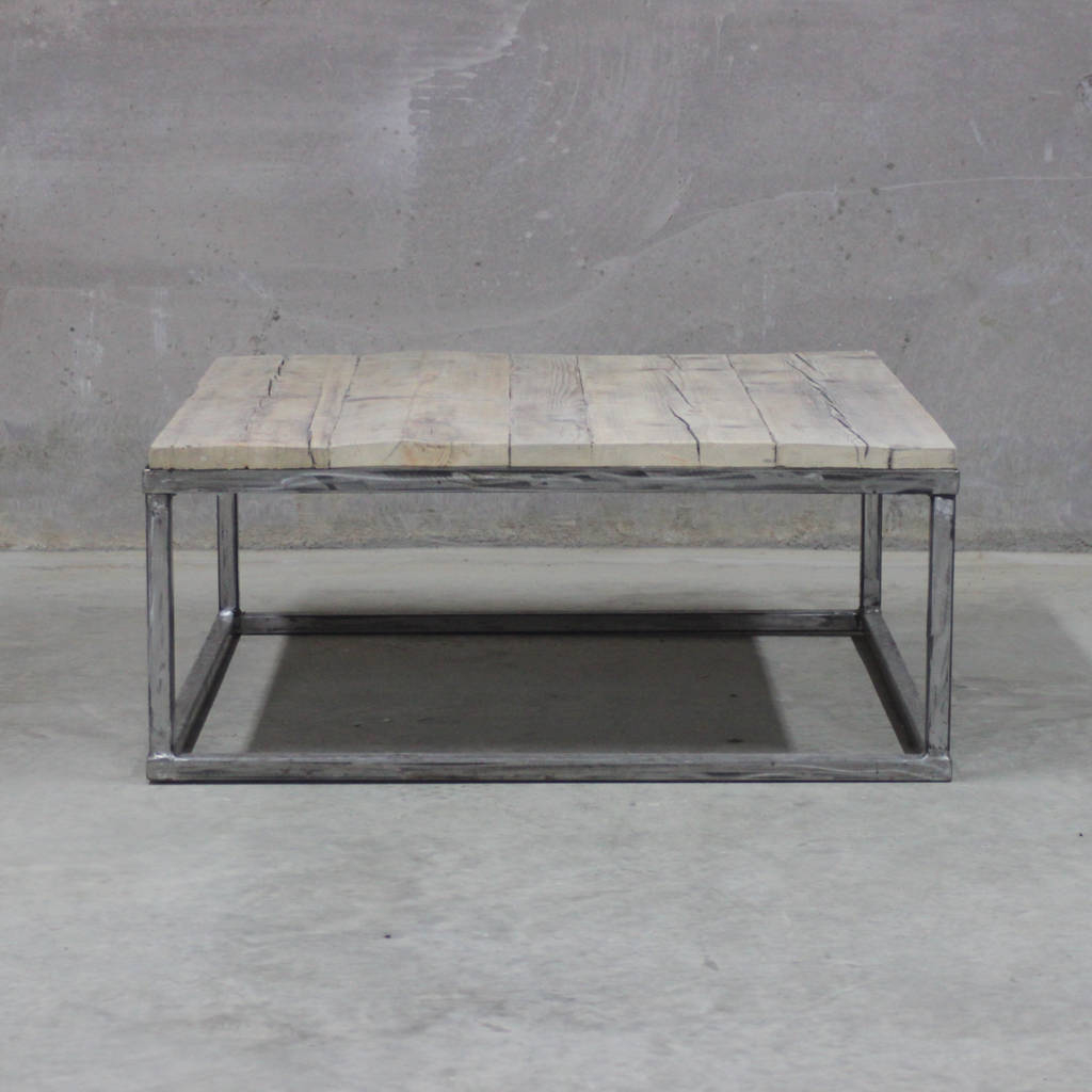 Reclaimed Wood Coffee Table With Raw Steel Box Frame Rust intended for measurements 1024 X 1024